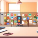 Comprehensive GetResponse Review: Email Marketing Made Easy 10 A sleek, modern office setting with a desk in the foreground, featuring a laptop, a smartphone, and various electronic devices. In the middle ground, a variety of colorful email marketing tool icons and logos are displayed, such as web forms, email templates, and campaign analytics tools. The background is a warm, minimalist, and inviting workspace, with a large window allowing natural light to flood the scene, creating a sense of productivity and professionalism. The overall atmosphere conveys the ease and efficiency of email marketing tools, reflecting the subject of the article.