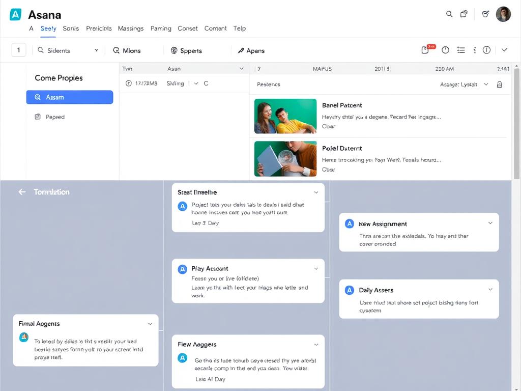 Asana interface showing project timeline and task assignments Asana interface showing project timeline and task assignments