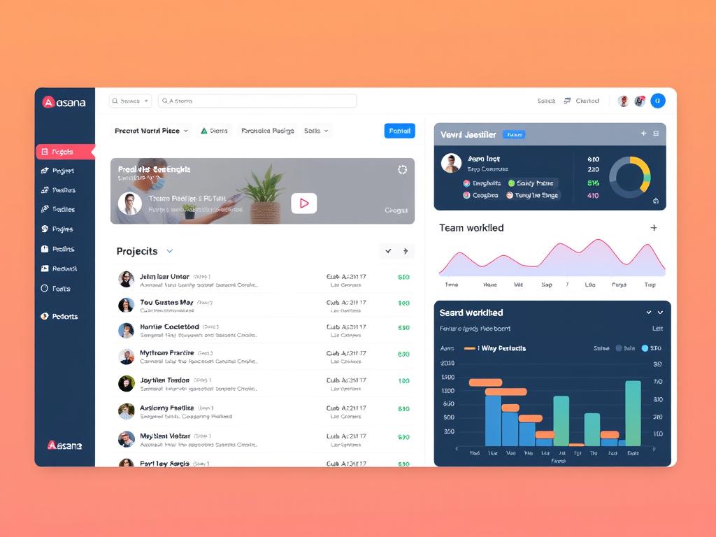 Asana user interface showing project dashboard and task management Asana user interface showing project dashboard and task management