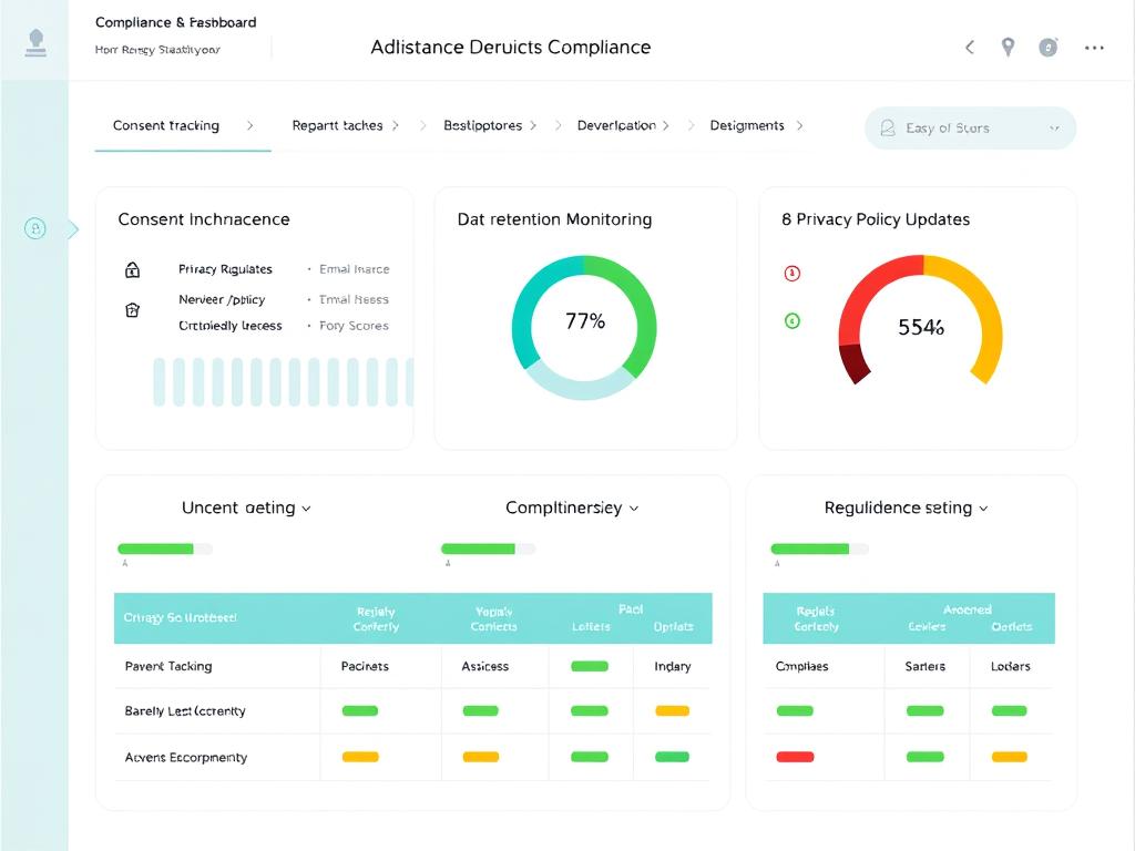 Email marketing compliance dashboard showing privacy regulation adherence metrics Email marketing compliance dashboard showing privacy regulation adherence metrics