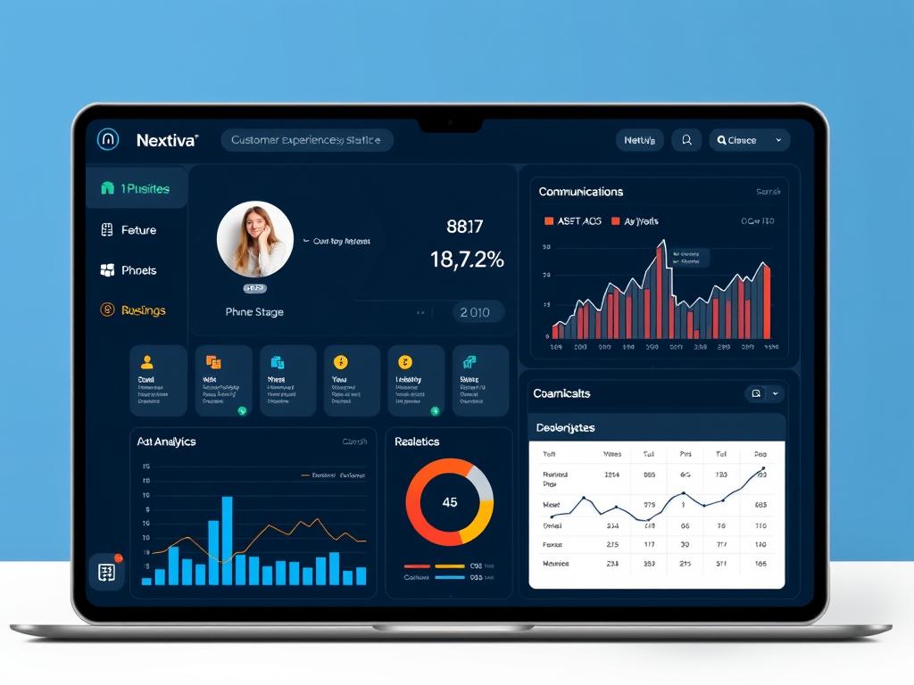 Nextiva cloud phone system interface showing customer experience features and analytics Nextiva cloud phone system interface showing customer experience features and analytics