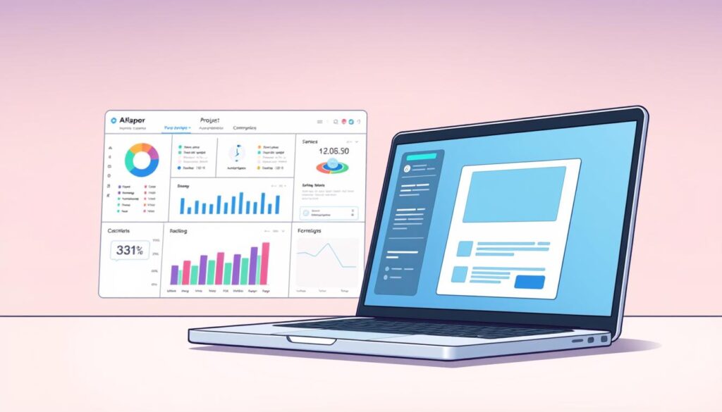Campaign Monitor Review: Powerful Email Marketing Tool 4 a detailed digital illustration of a professional email marketing software application. in the foreground, a sleek and modern email marketing dashboard with interactive charts, data visualizations, and intuitive controls. in the middle ground, a laptop screen displaying an email campaign with a clean, responsive design. in the background, a subtle gradient or abstract pattern that suggests a technology or digital theme. the overall composition conveys a sense of efficiency, organization, and the power of data-driven email marketing. the lighting is soft and evenly distributed, with a touch of directional lighting to add depth and dimension. the camera angle is slightly elevated to provide an overview of the entire scene.