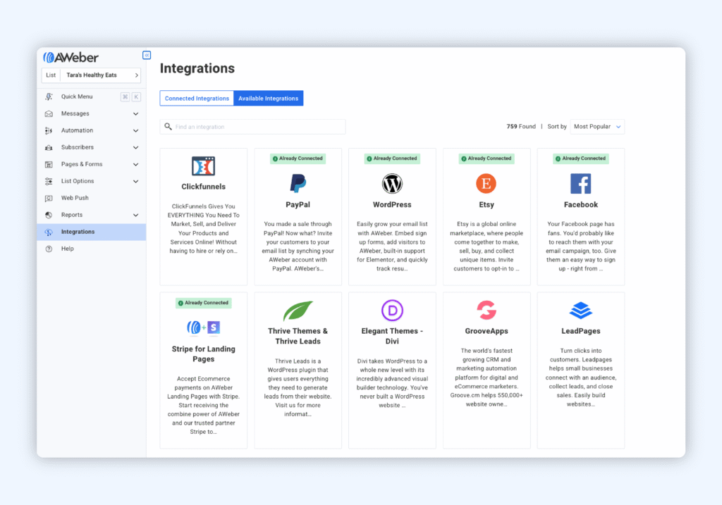AWeber Review: Powerful Email Marketing for Your Business 6 aweber integrations 1 1
